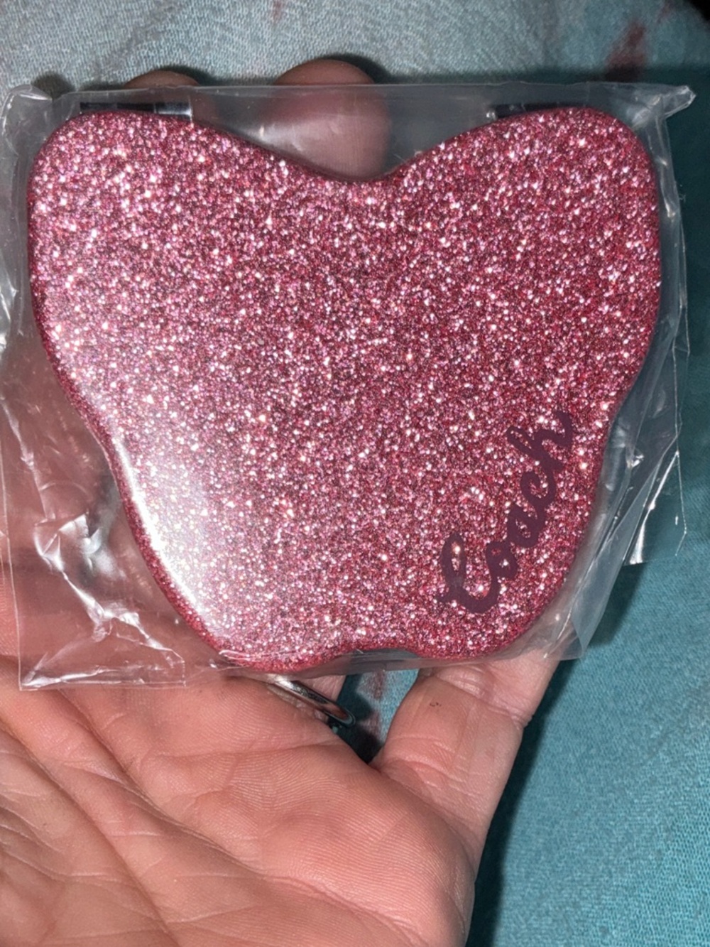 Coach Pink Glitter Card Holder with Logo Tag - Picture 4 of 4